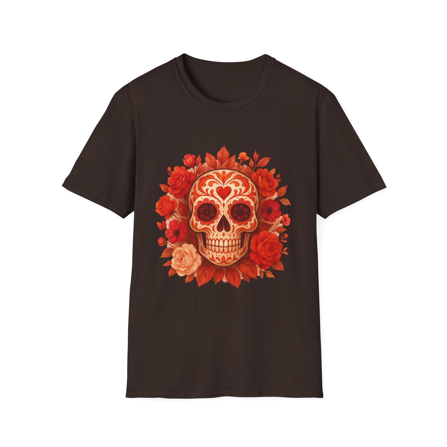 Colorful Floral Skull T-Shirt, Dia de los Muertos Tee, Casual Wear, Gifts for Her, Graphic Shirt, Boho Style Fashion