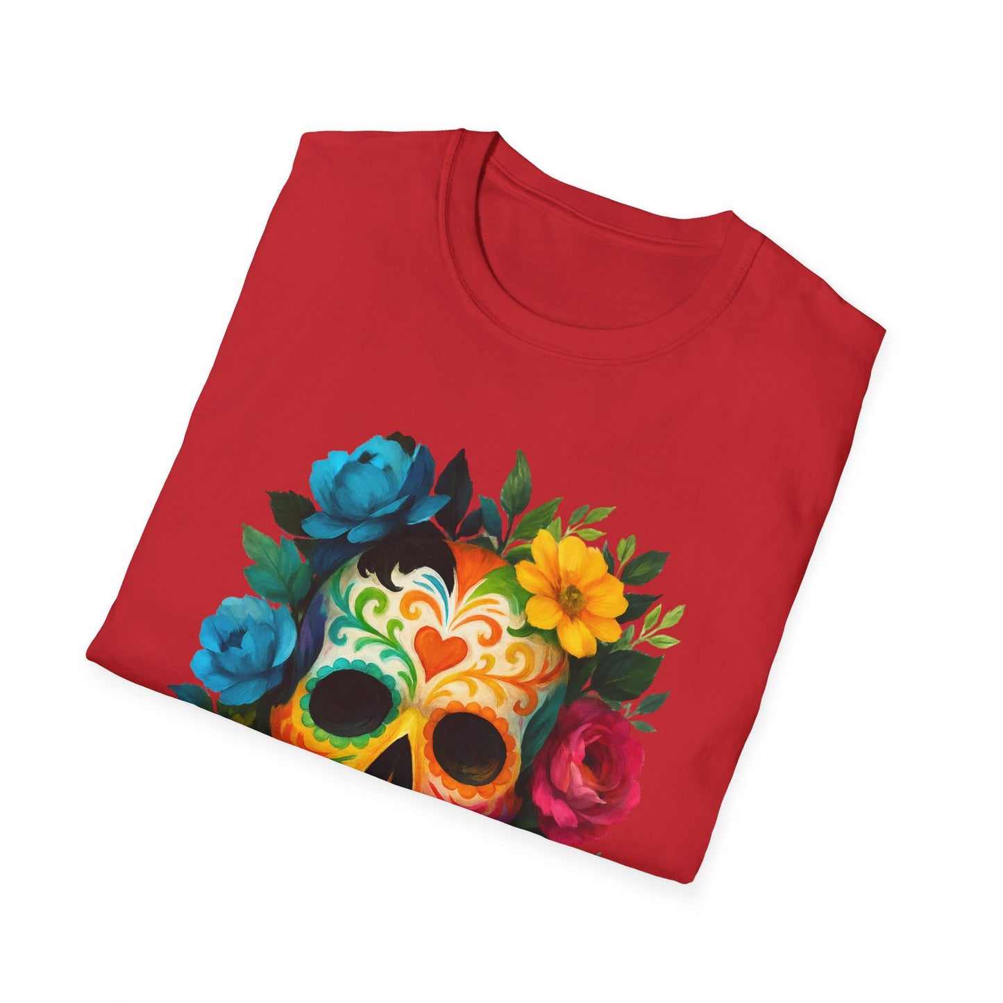 Colorful Floral Skull T-Shirt, Dia de los Muertos Tee, Casual Wear, Gifts for Her, Graphic Shirt, Boho Style Fashion