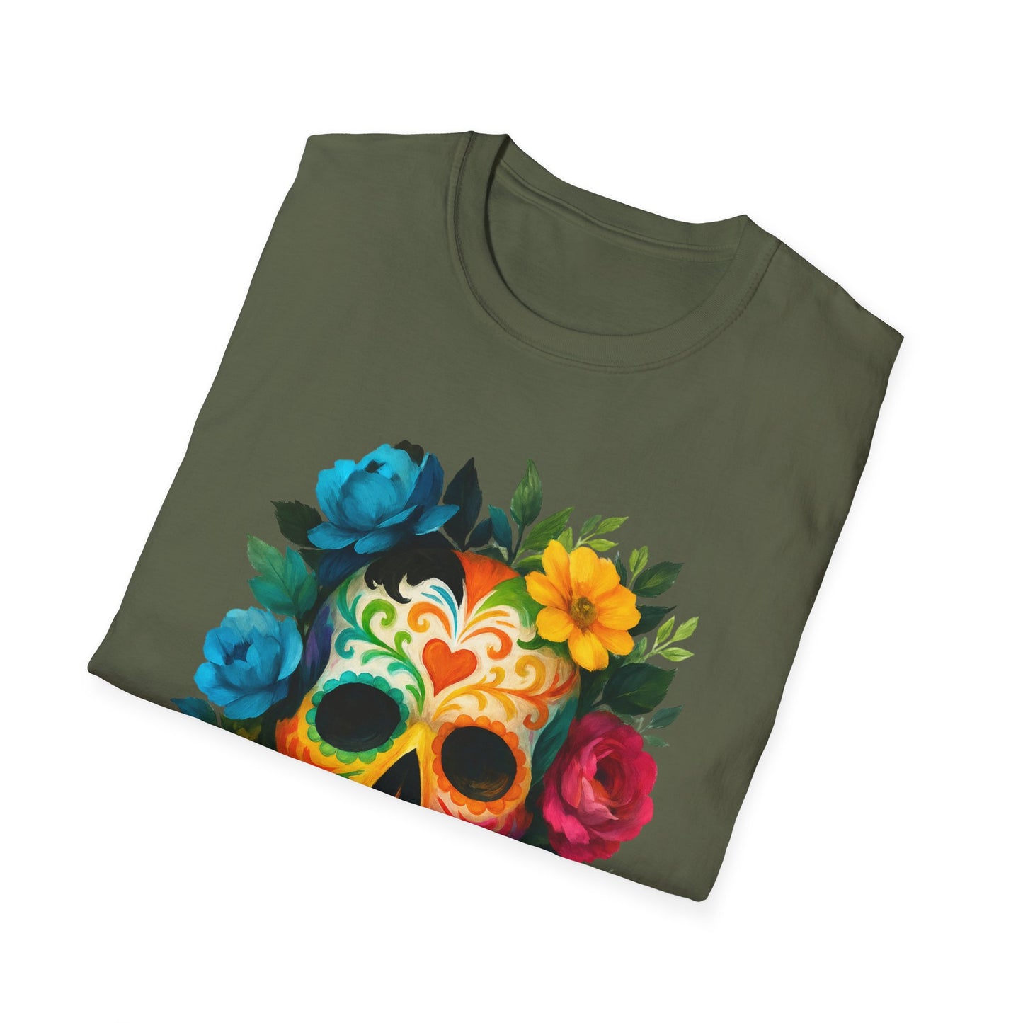Colorful Floral Skull T-Shirt, Dia de los Muertos Tee, Casual Wear, Gifts for Her, Graphic Shirt, Boho Style Fashion