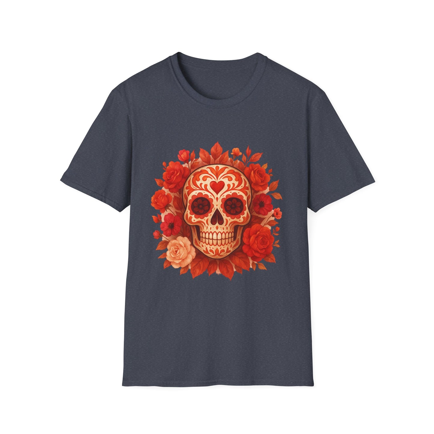 Colorful Floral Skull T-Shirt, Dia de los Muertos Tee, Casual Wear, Gifts for Her, Graphic Shirt, Boho Style Fashion