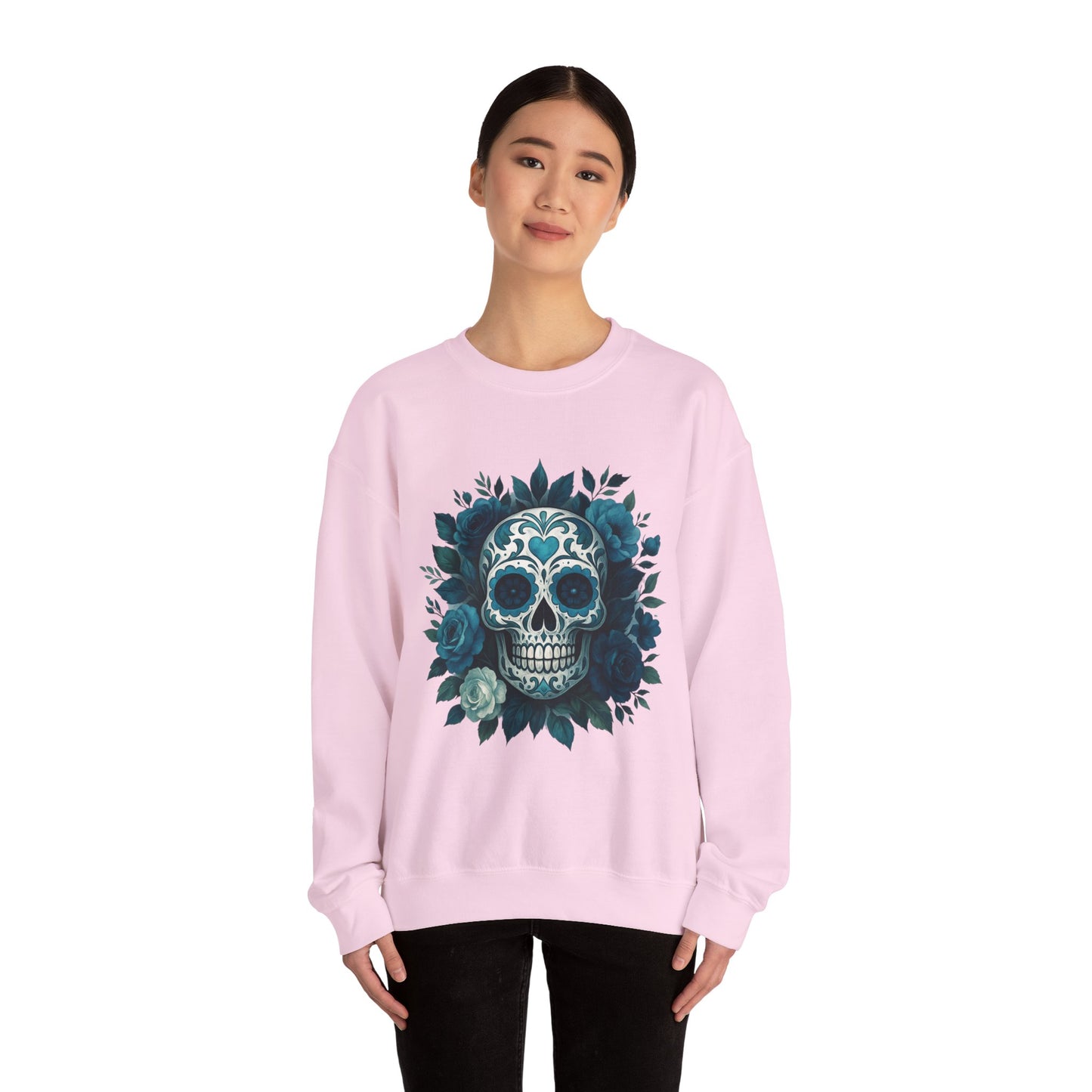 Colorful Sugar Skull Sweatshirt, Unisex Crewneck Sweatshirt for Halloween, Unique Gift for Day of the Dead, Cozy Fall Fashion, Casual Wear
