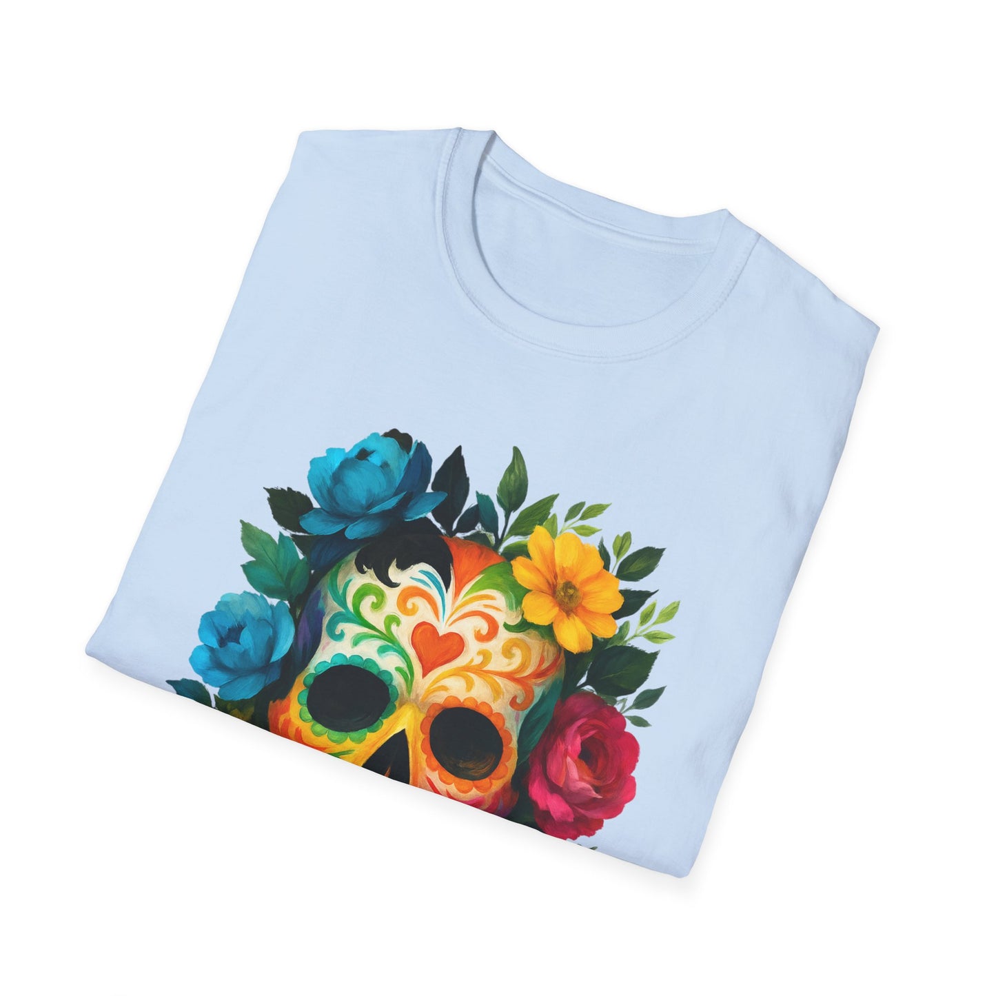 Colorful Floral Skull T-Shirt, Dia de los Muertos Tee, Casual Wear, Gifts for Her, Graphic Shirt, Boho Style Fashion