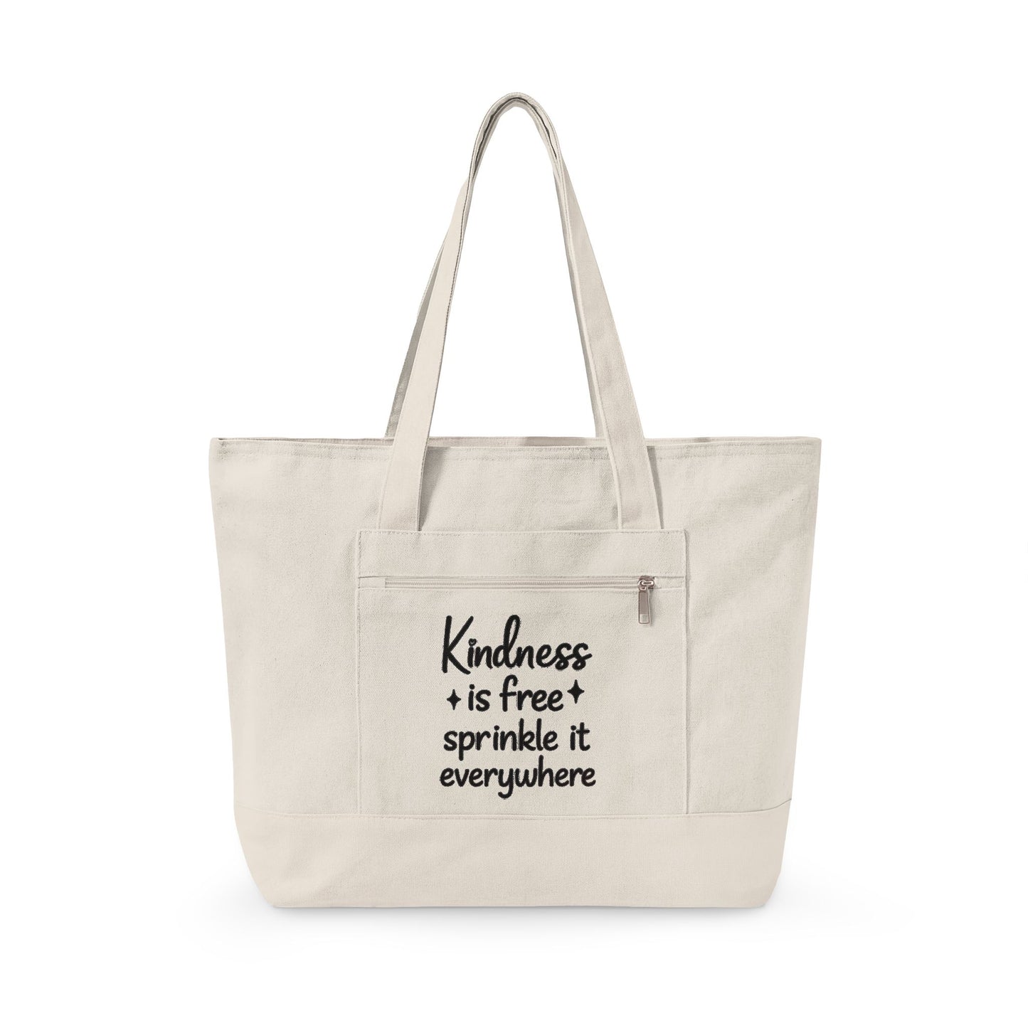 Canvas Tote Bag — “Kindness is Free, Sprinkle It Everywhere” Zippered Market Tote