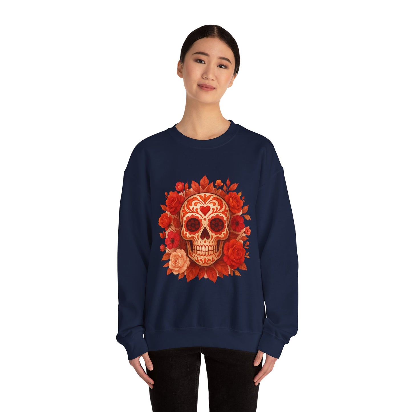 Colorful Sugar Skull Sweatshirt, Unisex Crewneck Sweatshirt for Halloween, Unique Gift for Day of the Dead, Cozy Fall Fashion, Casual Wear