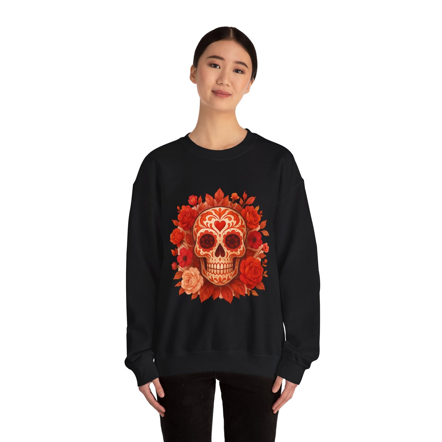 Colorful Sugar Skull Sweatshirt, Unisex Crewneck Sweatshirt for Halloween, Unique Gift for Day of the Dead, Cozy Fall Fashion, Casual Wear