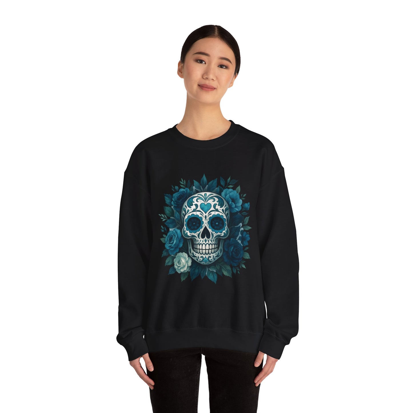 Colorful Sugar Skull Sweatshirt, Unisex Crewneck Sweatshirt for Halloween, Unique Gift for Day of the Dead, Cozy Fall Fashion, Casual Wear