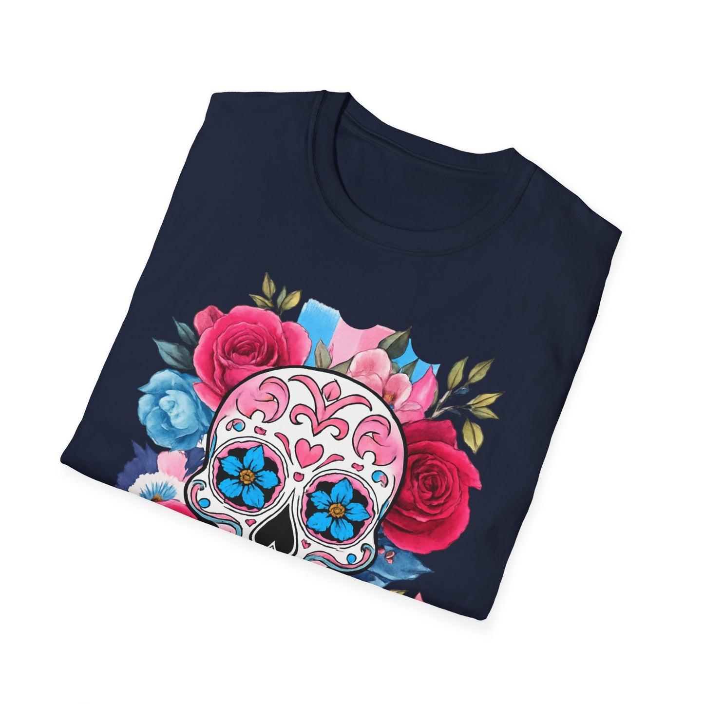 Colorful Floral Skull T-Shirt, Dia de los Muertos Tee, Casual Wear, Gifts for Her, Graphic Shirt, Boho Style Fashion