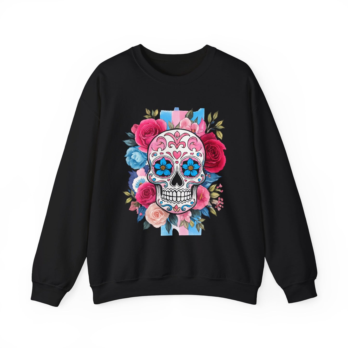 Colorful Sugar Skull Sweatshirt, Unisex Crewneck Sweatshirt for Halloween, Unique Gift for Day of the Dead, Cozy Fall Fashion, Casual Wear